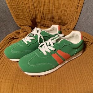 Green and Orange Sneakers with White Laces